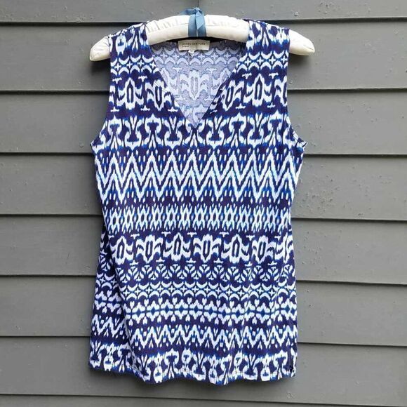 Jones NY Sport Navy White Ikat Sleeveless To size Large - Picture 1 of 8